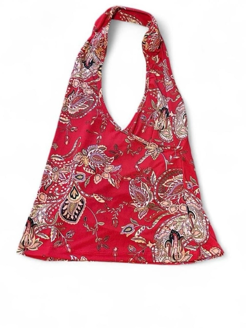 vintage y2k french kiss red paisley patterned halter top